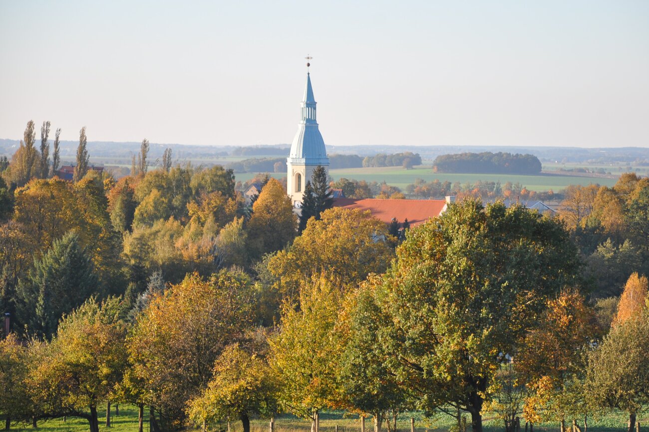 Blick Richtung Kirche von Sohland am Rotstein.
