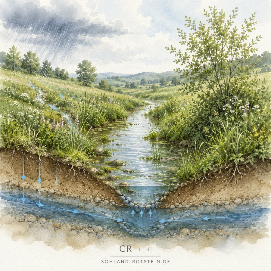 Schema Landschaft, Bach und Wasserhaushalt